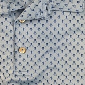 Peter Millar Summer Comfort Polo Shirt Mens XL Blue Skull & Cross Golf Clubs